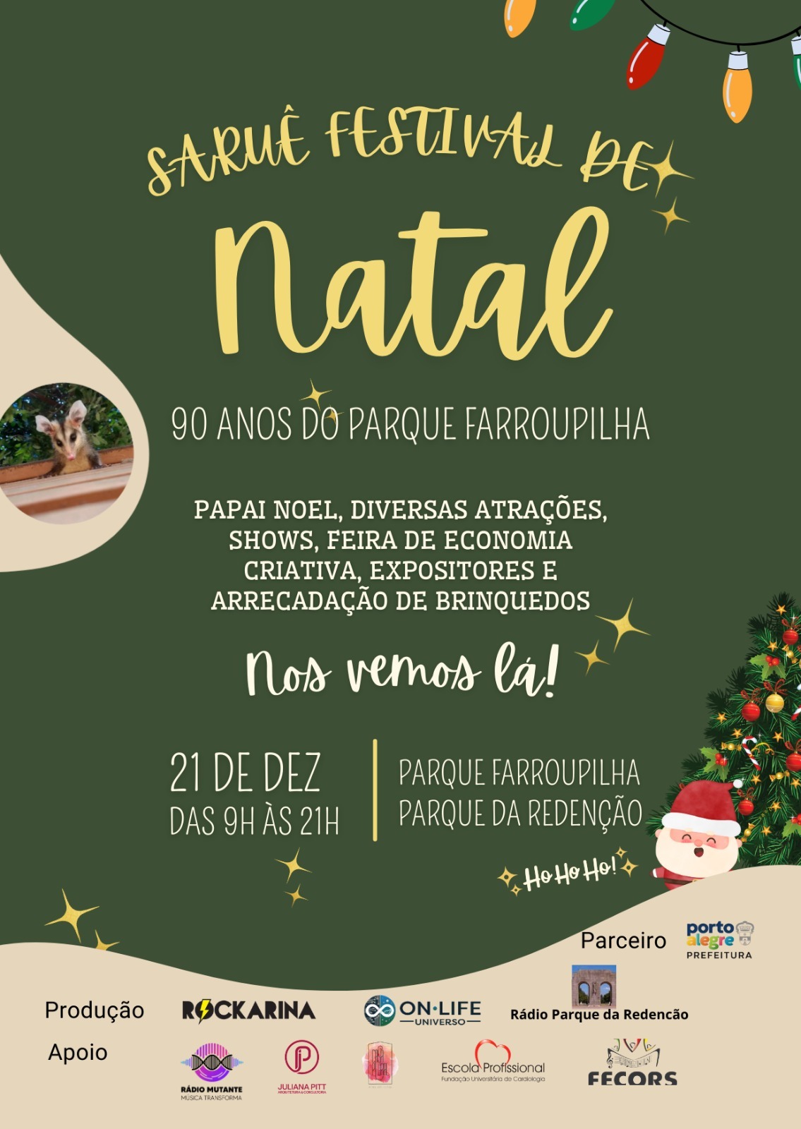 Saruê Festival de Natal celebra os 90 anos do Parque Farroupilha com cultura, música, solidariedade e espírito natalino